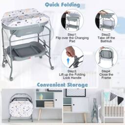 Costway Baby Changing Table Folding Infant Diaper Changing Nursery Station in Grey - thumbnail 5