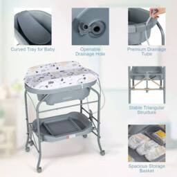 Costway Baby Changing Table Folding Infant Diaper Changing Nursery Station in Grey - thumbnail 6