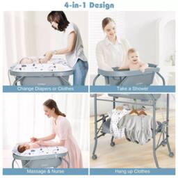 Costway Baby Changing Table Folding Infant Diaper Changing Nursery Station in Grey - thumbnail 4