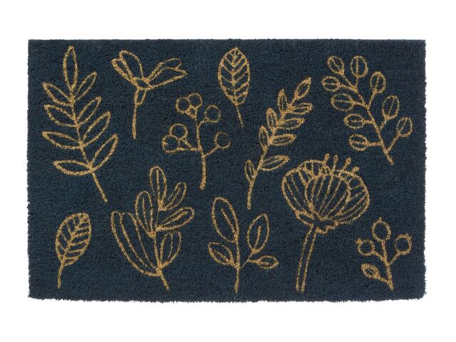 Orsina Botanical Coir Doormat, nature friendly Natural Fibre Mat With Leaf Print & Non-Slip PVC Backing, Scrapes in Black - Size: Medium - image 1