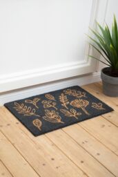 Orsina Botanical Coir Doormat, nature friendly Natural Fibre Mat With Leaf Print & Non-Slip PVC Backing, Scrapes in Black - Size: Medium - thumbnail 3