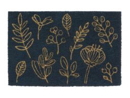 Orsina Botanical Coir Doormat, nature friendly Natural Fibre Mat With Leaf Print & Non-Slip PVC Backing, Scrapes in Black - Size: Medium - thumbnail 1