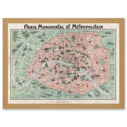 Artery8 Robelin Paris Metropolitan Monument Map France Artwork Framed Wall Art Print A4 in Light Oak - thumbnail 1