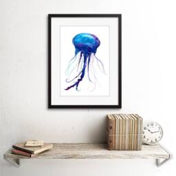 "Artery8 Blue Jellyfish Watercolour Painting Home Decor 12x16"" Framed Art Print - Size: W12"" x H16""" - thumbnail 2