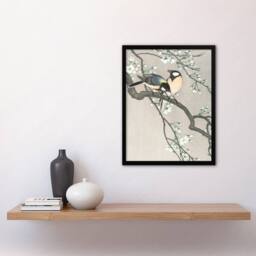 Artery8 Ohara Koson Framed Wall Art Print Tits On Blooming Cherry Branch in Grey - Size: A4 - thumbnail 2