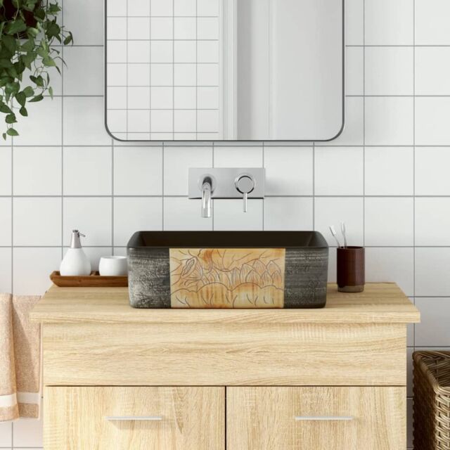 Berkfield Home Countertop Basin Black & Brown Rectangular 46x35.5x13 cm Ceramic - image 1