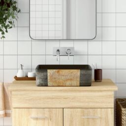 Berkfield Home Countertop Basin Black & Brown Rectangular 46x35.5x13 cm Ceramic - thumbnail 1