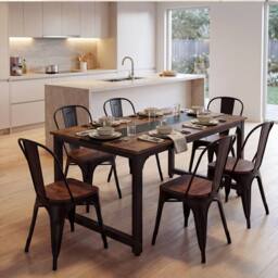 Levede Dining Table 4-6 Seater Retro Kitchen Adjustable Foot for Home, Walnut in Brown