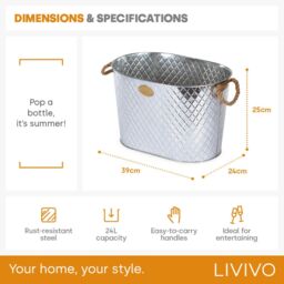 LIVIVO Polished Steel Ice Bucket Drinks Cooler Champagne Wine Bucket with Rope Handles for Parties & Entertaining in Metallic Silver - thumbnail 9