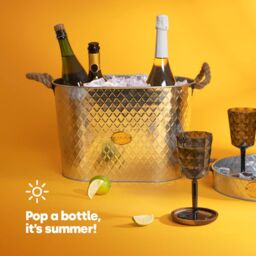 LIVIVO Polished Steel Ice Bucket Drinks Cooler Champagne Wine Bucket with Rope Handles for Parties & Entertaining in Metallic Silver - thumbnail 2