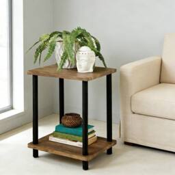 Ventryn Small 2 Tier Oak Finish Side Table with Shelf Office Bedroom in Brown - thumbnail 6