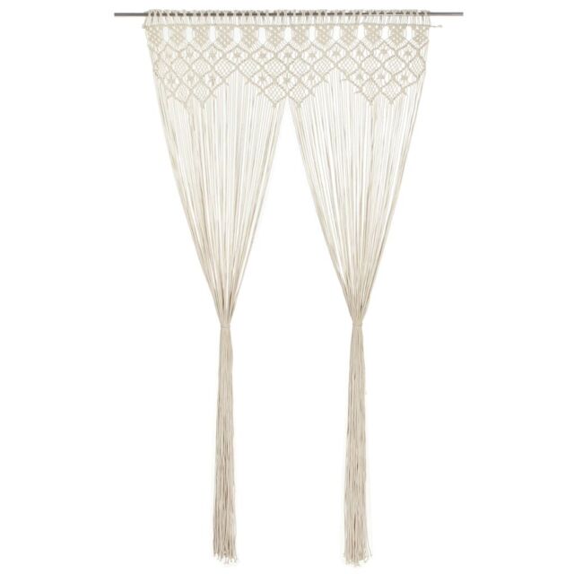 Berkfield Home Macrame Curtain 140x240 cm Cotton in Cream - image 1