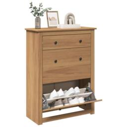 Berkfield Home Shoe Cabinet Panama 80x35x105 cm Solid Wood Pine in Brown - Size: 80 x 35 x 105 cm - thumbnail 2