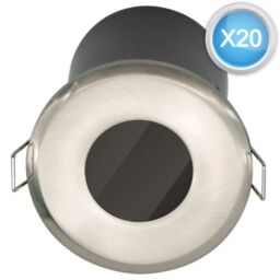 First Choice Lighting Set of 20 Fire Rated Bathroom Recessed Downlights - Brushed Steel IP65 in Silver - thumbnail 2