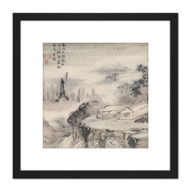 Artery8 Gao Qipei House Painting 8X8 Inch Square Wooden Framed Wall Art Print Picture with Mount in Black - image 1