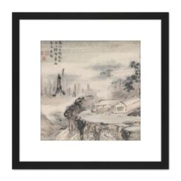 Artery8 Gao Qipei House Painting 8X8 Inch Square Wooden Framed Wall Art Print Picture with Mount in Black - thumbnail 1