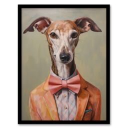 "Wee Blue Coo Wall Art Print Smart As A Whippet Bow Tie Greyhound Living Room Framed in Grey - Size: W12"" x H16""" - thumbnail 1