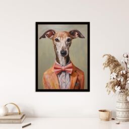"Wee Blue Coo Wall Art Print Smart As A Whippet Bow Tie Greyhound Living Room Framed in Grey - Size: W12"" x H16""" - thumbnail 4