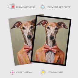 "Wee Blue Coo Wall Art Print Smart As A Whippet Bow Tie Greyhound Living Room Framed in Grey - Size: W12"" x H16""" - thumbnail 2