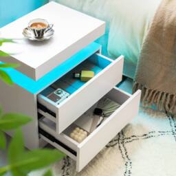 Direct Wicker Nightstand LED Bedside Table Cabinet Modern End Side with 2 Drawers in White - Size: 1 Pack - thumbnail 4