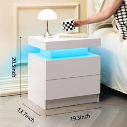 Direct Wicker Nightstand LED Bedside Table Cabinet Modern End Side with 2 Drawers in White - Size: 1 Pack - thumbnail 2