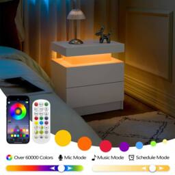 Direct Wicker Nightstand LED Bedside Table Cabinet Modern End Side with 2 Drawers in White - Size: 1 Pack - thumbnail 3