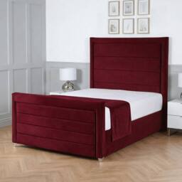 Living Comfort Bedz Selena Upholstered Gas Lift Storage Bed with 48 Inch Headboard in Maroon - Size: Small Double