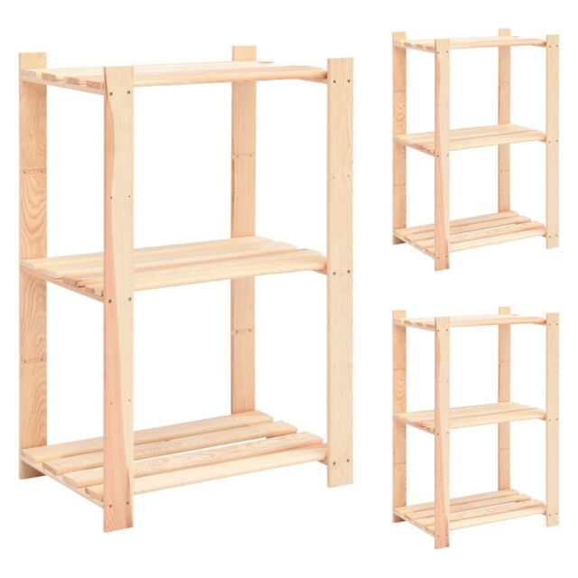 Berkfield Home 3-Tier Storage Racks 3 pcs 60x38x90 cm Solid Pinewood 150 kg in Beige - Size: 60 x 38 x 90 cm - image 1