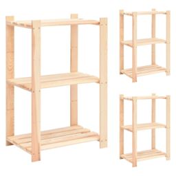Berkfield Home 3-Tier Storage Racks 3 pcs 60x38x90 cm Solid Pinewood 150 kg in Beige - Size: 60 x 38 x 90 cm