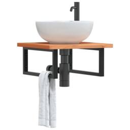 Berkfield Home Basin Shelf Wall Mounted Steel & Solid Wood Beech in Brown - thumbnail 2