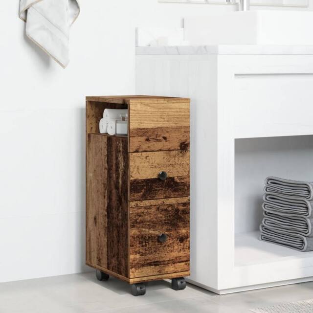 Berkfield Home Narrow Bathroom Cabinet with Wheels Old Wood Engineered Wood in Brown - image 1