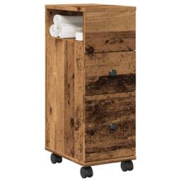 Berkfield Home Narrow Bathroom Cabinet with Wheels Old Wood Engineered Wood in Brown - thumbnail 2