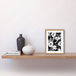 "Artery8 Wall Art Print Viola Flower Blooms Black & White Artwork Framed 9X7 Inch in Beige - Size: W7"" x H9""" - thumbnail 2