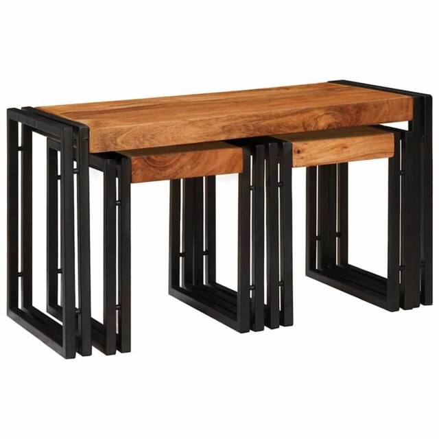 Berkfield Home End Tables 3 pcs Brown & Black Solid Acacia wood - image 1