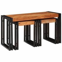 Berkfield Home End Tables 3 pcs Brown & Black Solid Acacia wood - thumbnail 6