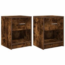 Berkfield Home Bedside Cabinets 2 pcs with Drawer Smoked Oak 40x34x50 cm in White - Size: 40 x 34 x 50 cm - thumbnail 2