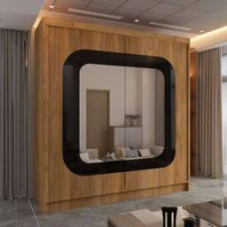 Sliding Wardrobes 4U Chenai Sliding Double Door Wardrobe with White Strip 150cm X 217cm in Walnut - Size: 150 cm X 217 cm - thumbnail 1
