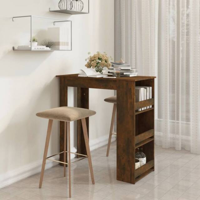 Berkfield Home Bar Table with Storage Rack Smoked Oak 102x50x103.5cm Engineered Wood in Brown - Size: 102x50x103.5 cm - image 1