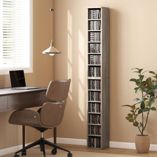 HOMCOM Set of 2 CD Storage Units DVD Shelf with Adjustable Shelves in Dark Grey - image 1