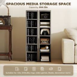 HOMCOM Set of 2 CD Storage Units DVD Shelf with Adjustable Shelves in Dark Grey - thumbnail 4