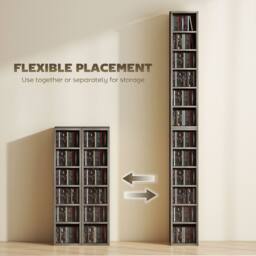 HOMCOM Set of 2 CD Storage Units DVD Shelf with Adjustable Shelves in Dark Grey - thumbnail 5