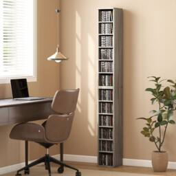 HOMCOM Set of 2 CD Storage Units DVD Shelf with Adjustable Shelves in Dark Grey - thumbnail 1