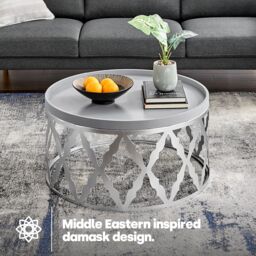 LIVIVO DAMASKI Coffee Table Wood Top Metal Frame in Metallic Silver - thumbnail 2