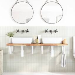 Berkfield Home Basin Shelf Wall Mounted Steel & Solid Wood Acacia in Brown - thumbnail 3