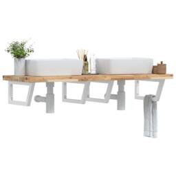 Berkfield Home Basin Shelf Wall Mounted Steel & Solid Wood Acacia in Brown - thumbnail 2