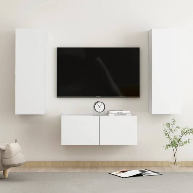 Berkfield Home 3 Piece TV Cabinet Set White Engineered Wood - image 1