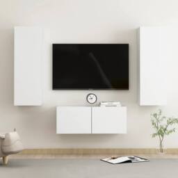 Berkfield Home 3 Piece TV Cabinet Set White Engineered Wood - thumbnail 1