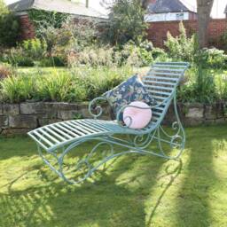 Melody Maison Large Sage Green Metal Sun Lounger - thumbnail 3