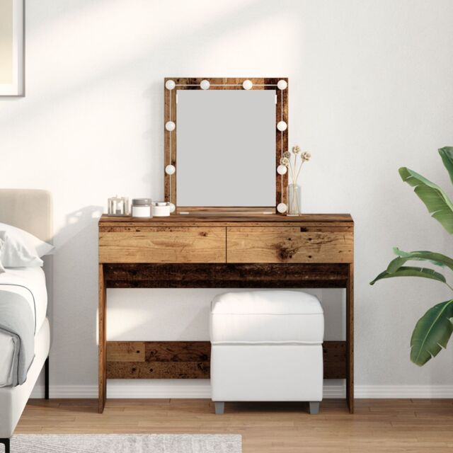 Berkfield Home Dressing Table with Mirror&LED Lights Old Wood Engineered Wood in Brown - image 1