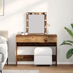 Berkfield Home Dressing Table with Mirror&LED Lights Old Wood Engineered Wood in Brown - thumbnail 1